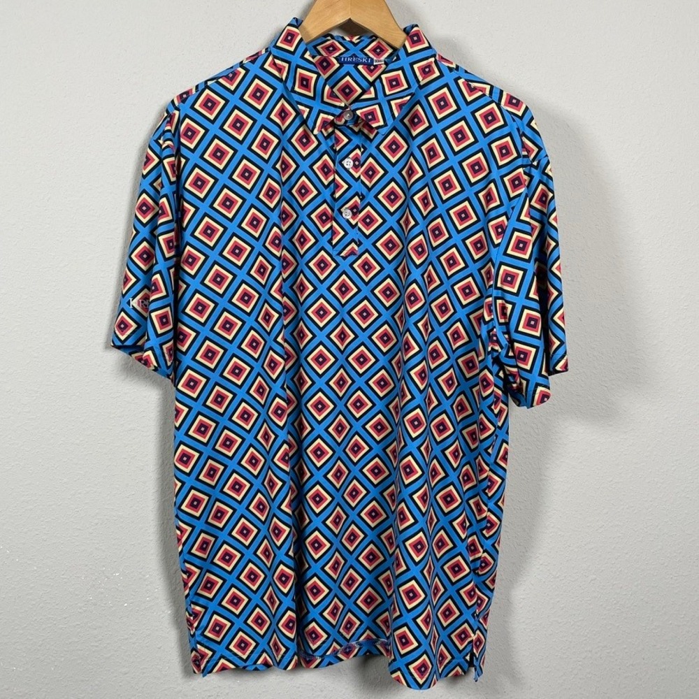Hreski Polo Shirt Mens XXL Blue Geometric Performance Golf Bold Performance